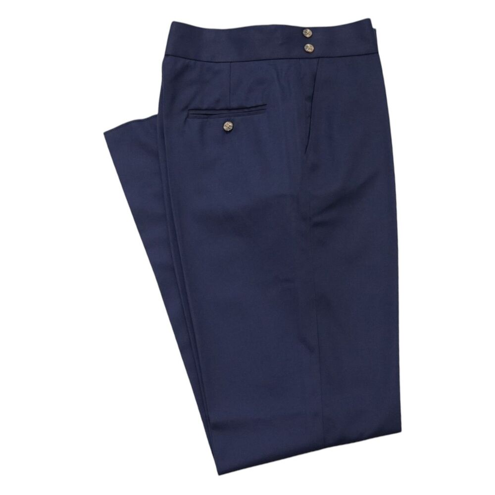 Mens 32 Gurkha Pants Navy Blue Cotton High Waist Flat Front Straight Trousers